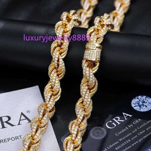 Passera diamanttestare 8mm 12mm Full VVS Moissanite Iced Out Rope Chain Sterling Sier Men Hip Hop smycken Twisted Necklace