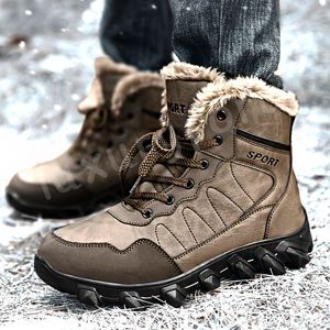 New style Designer Genuine Leather Snow Boot Fashion men boots black brown Plus velvet Warm shoes mens Sneakers Boot trainers anti-slip walking shoes outdoor