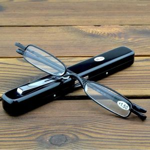 Sonnenbrillen-Legierung, super schmal, tragbare Mode-Lesebrille, inklusive Metallstift-Typ-Etui, 0,75 1 1,25 1,5 1,75 bis 4