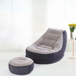 Lägermöbler mode och bekväm lunchpaus Uppblåsbar flockning soffa ensamstående person lat säng lounge stol