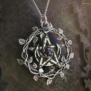 Pendant Necklaces Pendants Necklace Rattan Leaf Pentagram Moon Inlay Stone Vintage Personalized Accessories Chain Jewelry For Women