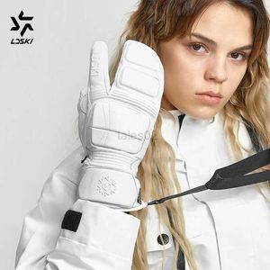 Ski Gloves LDSKI Ski Gloves Three-Finger Heavy Duty Winter Warm Mitten Women Men Waterproof Goat Leather Thermal Protective 3M Thinsulate zln231110