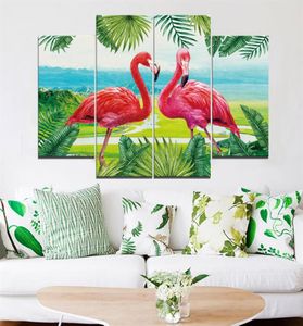 Dwa obrazy Flamingos bezmrotne. 4PCS Brak ramy Printd na Canvas Arts Modern Home256d6011790