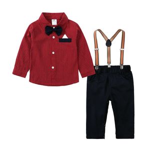 Spring Baby Boy Clothing Sets Infant Clothes Suits Shirt Leisure work Bib Pants 2Pcs Kids Children Boys Formal Gentleman Outfits