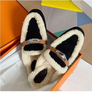 Designer Platform Shearling Slippers Women Brand Muller Winter Shoes Thick Bottom Faux Fur Furry Fluffy Slides Half Loafer Mules Sneaker Suede Lamb wool slippers