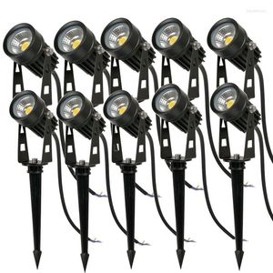 10pcs 3W 5W LED-Landschaftslichter 220V DC12V wasserdichte Garten-Weg-Licht-Wände-Bäume-Flaggen-Außenstrahler Spike-Rasen-Lampe