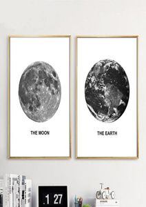 O planeta lua terra arte em tela posters e impressões nórdico minimalista preto branco pintura em tela para sala de estar decor7641973