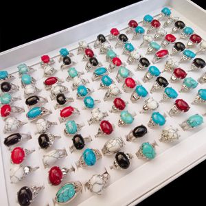 バンドリング50pcs/lot new oval Natural Turquoise for women men men fine Jewelry Anniversary Party Gift Vintage Antique Sier Ring d Dhgarden dhf30