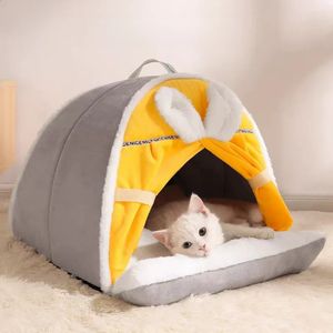 Kedi Yatak Mobilya Kış Sıcak Kedi Ev Süper Yumuşak Kedi Uyuyan Mağara Kalıntı Sevimli Yavru Kedi Köpek Çadırları Rüzgar Geçirmez Kedi Yatak Yuvası Pet Malzemeleri 231109