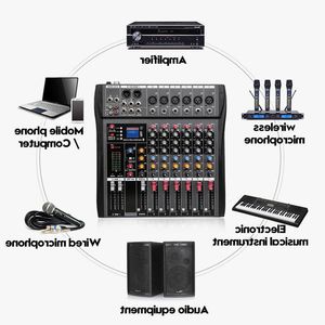 Freeshipping Studio Audio Sound Mixing Console Bluetooth USB Record Computer Playback Phantom Power Effect 6 Channel Audio Mixer EWDNA