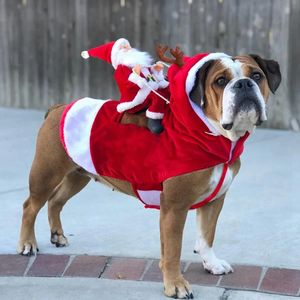 Hundkläder Fun Pet Dog Christmas Clothes Santa Claus Riding A Deer Jack -kappa husdjur Julhundkläder Kostymer för stor hund liten hund 231110