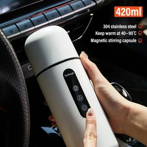 Mugs 12V24V Car Heating Cup Electric Kettle with Automatic Stirring Function Stainless Steel Warmer Bottle LCD Display 231109
