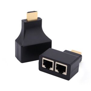 Freeshipping 4st / Lot Black Color 1080p HD-MI till Dual Port RJ45 Network Cable Extender Adapter över av CAT 5E / 6 för HD-DVD för PS3 BLRWA