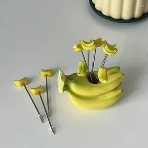 Forks Fashion Ins Banana Model Picks For Kids Kawaii Cake Fruit With Base Cute Bento Box Accessories Kitchen Decoration