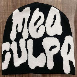 Meaculpa stickad unisex bönhatt hattar designers kvinnor rosa y2k beanie för män mea culpas casual höst vinter varm jul dag gåva älskare mjuk kopp s5