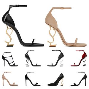 High Heels Women Dress Shoes Designers Patent Läder Luxury Gold Tone Triple Naken Red Womens Lady Sandaler Party Wedding Office Pumpar