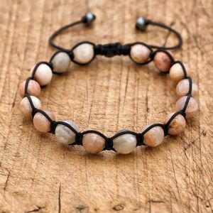 Charm Bracelets 8mm Natural Sunstone Beads Braided Bohemia Bracelet For Women Men Yoga Jewelry & Bangles Gift