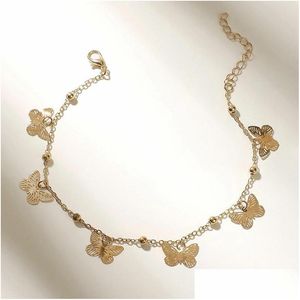 Anklets Selling Y Hollow Out Butterfly Pendant Round Bead Chain Anklet Beach Jewelry Drop Delivery Dhgarden Dhfju