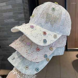 Caps de bola moda feminina laca feminina lacta respirável Chapéus de protetor solar Summer Sweet Butterfly Rhinestone Baseball Casquette Girl Girras