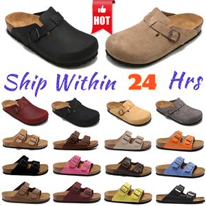 Boston Slippers Soft Footbed Leather Clogs Slippers Men Women Beach Summer Sandal Mink Black Suede Slide Casual Shoe Arizona Footbed Tow-strap Flat Designer Sandals