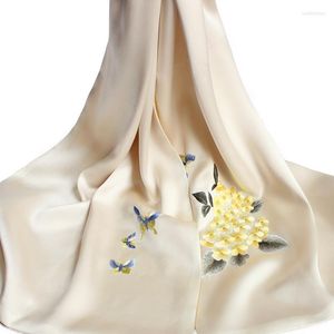 Halsdukar Pure Silk Scarf For Women Handmased Brodery Head Hijabs Gift Ladies Real and Shawl