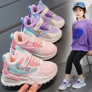Sneakers Girls Warm Plush Cotton Shoes Winter Children's Casual Leather Shoes Running Walking Sneakers Students Pink Footwear 230410