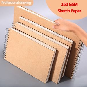 Bloco de notas A3A48KA516K Kraft Paper Sketching Book Spiral Art Notebook em branco Tabela 160gsm Supplência escolar de capa dura Desenho de lápis 230408