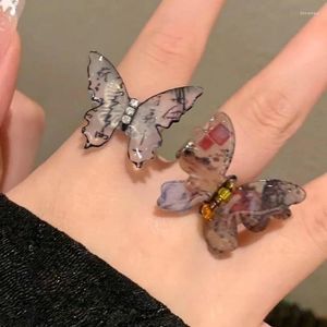 Cluster Ringe Chinesischer Stil Acryl Großer Schmetterling Frauen Mädchen Vintage Retro Tinte Zirkon Fingerring Temperament Modeschmuck Geschenke