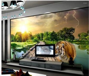 Wallpapers decoração de casa pintura clássica papel de parede tigre ponte estética paisagem tv pano de fundo sala moderna