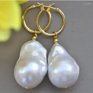 Dangle Earrings 25mm White Baroque Drop Keshi Pearl Gold Plating Hanging
