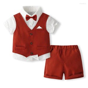 Set di abbigliamento Vestiti per bambini Estate Ragazzo Abito da sposa Ragazzi Abiti formali Anello Portatore Abito da pagina Blazer Pantaloncini Camicia Papillon