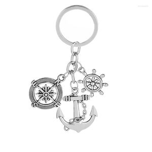 Keychains Vintage Jewelry Compass Keychain Rudder Anchor Personlighetsväska Pendantbilnyckel