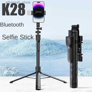 Selfie Monopods FGCLSY 2023 New K28 Wireless Bluetooth Selfie Stick Tripod With Remote Shutter For Live Broadcasting Smartphone holder Monopod Q231110