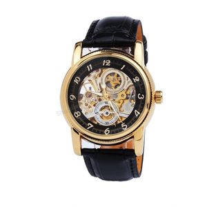 Wristwatches Man Automatic Self Wind Watch Men Gold And Silver Skeleton Hollow Engraving Leather Strap WatchesWristwatches