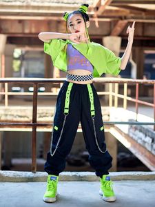 Scenkläder 2023 Summer Hip Hop Dance Costume Child Kort ärmar Crop Tops Black Hiphop Pants Girls Jazz Performance Clothes BL8182