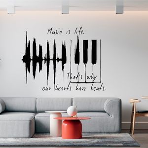 Wall Stickers Music is Life Wall Sticker Graffiti Piano Key Music Classroom Recording Studio Live Modern Home Decoration Vinyl Decal Gift 230410