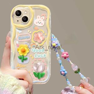 Handyhüllen Korean 3D Bär Kaninchen Blume Telefonkette Lanyard Clear Soft Case für iPhone 15 11 14 Pro Max 12 13 Pro Max Luxus Niedliche Abdeckung J231110