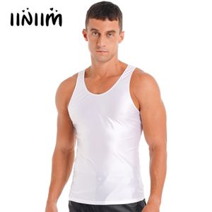 Herrstankar Toppar Mens ärmlös t-shirt Sportkläder Glossy Tank Top Solid Color Underhirt Gym Fitness Crop Top Music Festival Rave Party Clubwear 230410