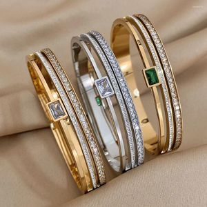 Bangle Flashbuy Trend Titanium Stal Chic Biała sześcienna cyrkonia bransoletka dla kobiet 18 -karatowa złota biżuteria modowa