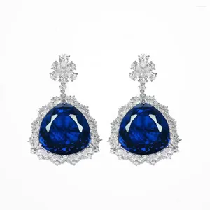 Dangle Earrings Zoca Luxury Love Heart Created Blue Sapphire 925 Sterling Silver Drop for Woman Fine Jewelry Anniversaryギフト