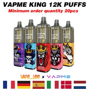 Mindestmenge 20 Stück Original VAPME KING 12000 Puffs RGB-Licht-Akku 0 % 2 % 5 % 18 Farben Optional 12K Big Bang King Cloud Mesh Coil VS RandM