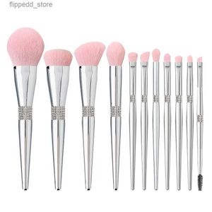 Make-up-Pinsel, 11-teilig, Make-up-Pinsel-Set, Diamant-Kosmetikpinsel, Puder, Foundation, Rouge, Kontur, Lidschatten, Augenbrauen, Wimpern, Silber, Beauty-Tools Q231110