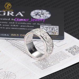 Luxury Sterling Silver S925 Fina smycken Hip Hop Ring 8mm bred VVS Moissanite Iced Out Men Eternity Band Ring