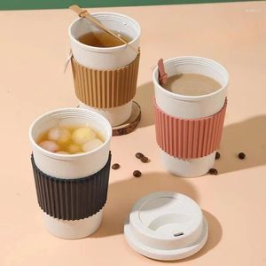 Kaffekrukor 400-500 ml koppar med lock vete halm återanvändbar bärbar kopp diskmaskin säker mugg te