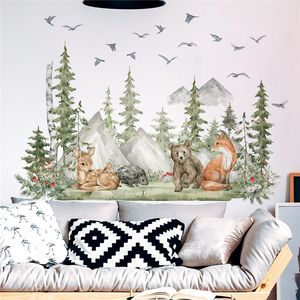 Wall Stickers Large Forest Animal Deer Bear Wall Decal for Children's Room Nursery Wall Decal for Boys' Room Decoration Cartoon Animal Tree Mural 230410