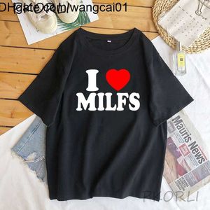 Herren T-Shirts I Love MILFS I Heart Hot Moms Bedruckte T-Shirts Damen Baumwolle Short Seve Lässiges T-Shirt Harajuku Fashion T-Shirts 4103