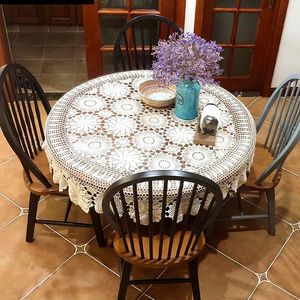 Table Cloth 52inch White Round Hand Crochet Tablecloth Vintage Lace Floral Doily Pattern For Home Wedding Party Decor
