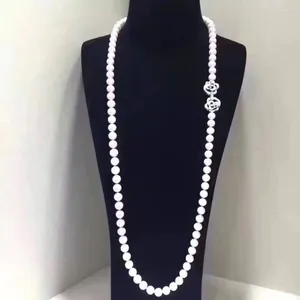 Collane con ciondolo Elegante collana di perle bianche rotonde dei Mari del Sud da 8-9 mm da 24 pollici