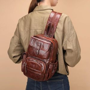 Schultaschen Echtes Leder Damen Rucksack Vintage Ölwachs Eine Schulter Umhängetasche Rindsleder Hochwertiges Klein