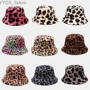 Chapéus de aba larga Chapéus de balde Chapéus de inverno Vaca Leopardo Pele Falso Fluffy Bucket Chapéus Mulheres Ao Ar Livre Quente Chapéu de Sol Macio Veludo Peludo Pescador Cap Menina Moda Panamá YQ231110